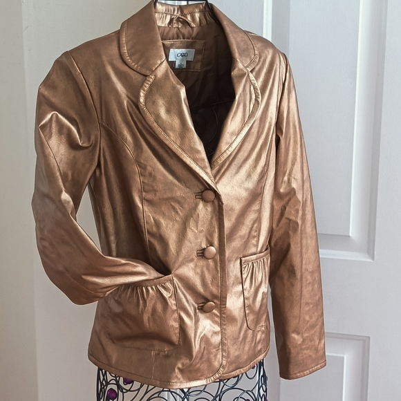 Swiftie Vegan Leather Fitted Jacket Blazer Metallic Copper Gold Pockets Lining S - Picture 1 of 14